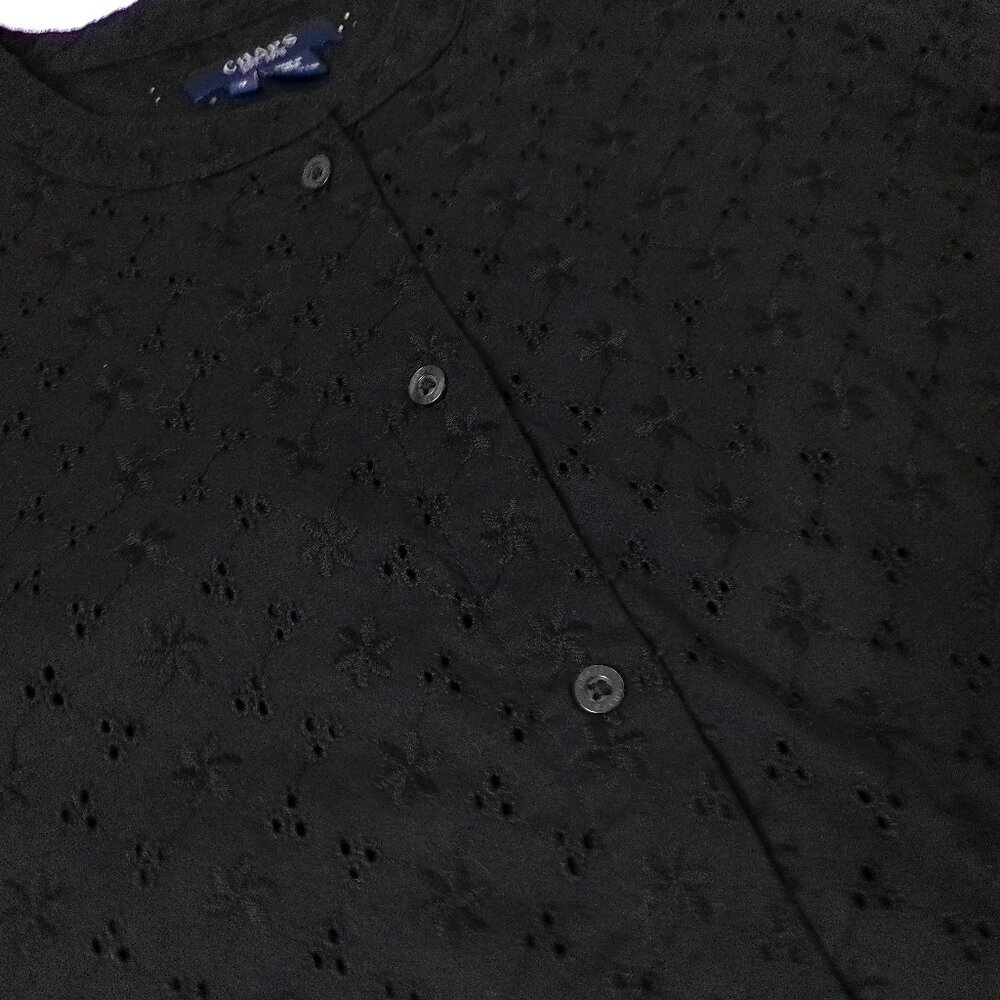 Woman's Shirt size 12 black cotton Ralph Lauren Chaps Long Sleeve Blouse eyelet - Picture 4 of 7